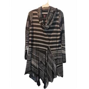 NEW ELANA WANG women's long sleeve tunic with scarf in black print